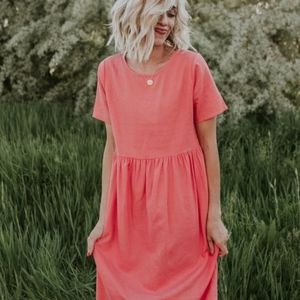 Roolee Boutique Nicole Linen Midi Coral Dress